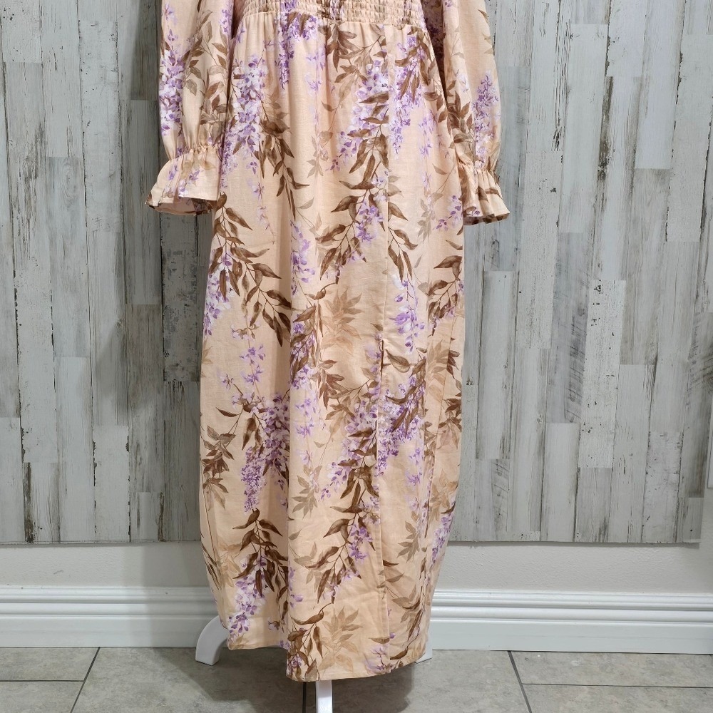 House of Harlow 1960 Peach Purple Floral Linen Blend Boho Midi Dress Size Medium - Picture 2 of 9